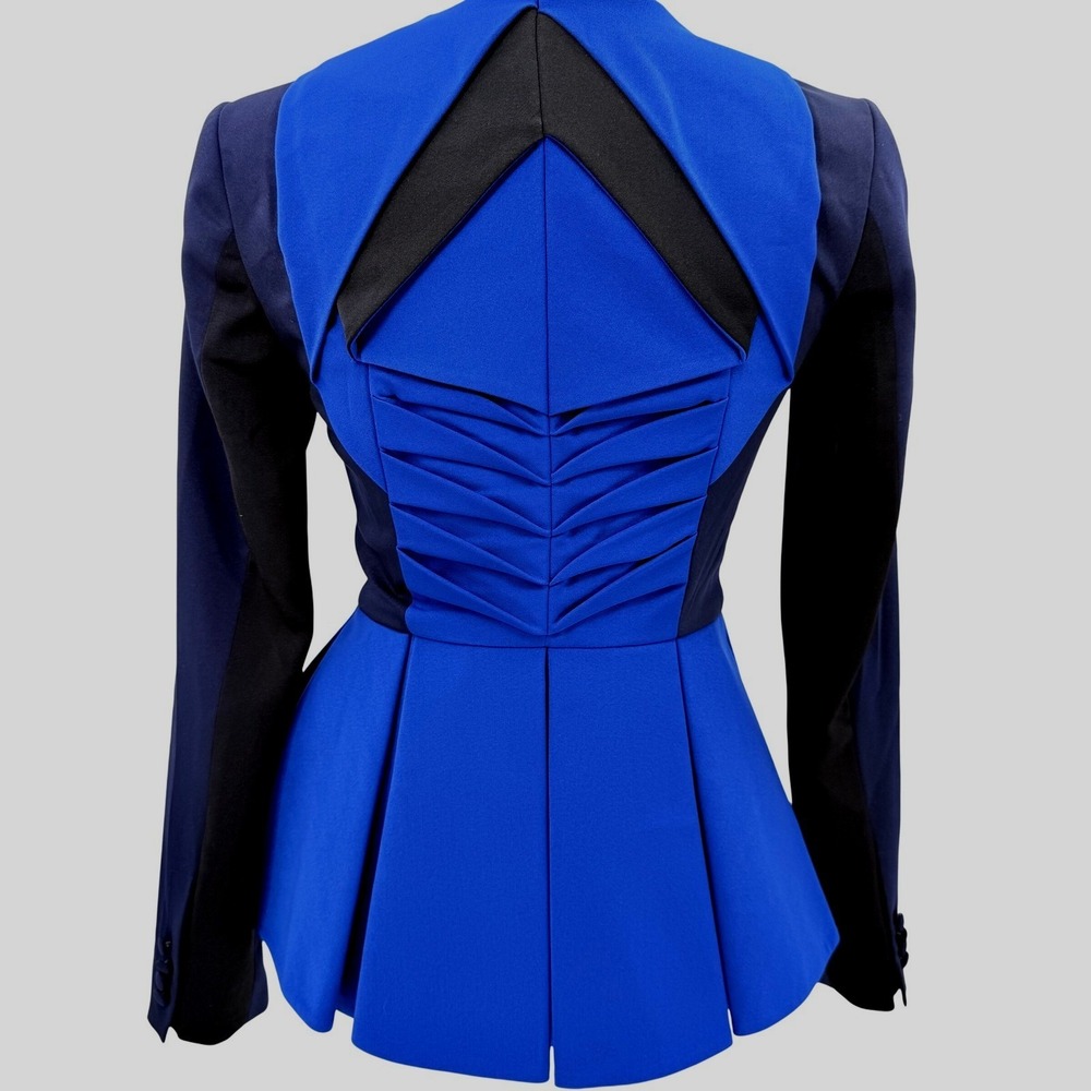 Cameo Colorblock Peplum Blazer Blue Navy Black Pleated Back Structured Jacket XS
